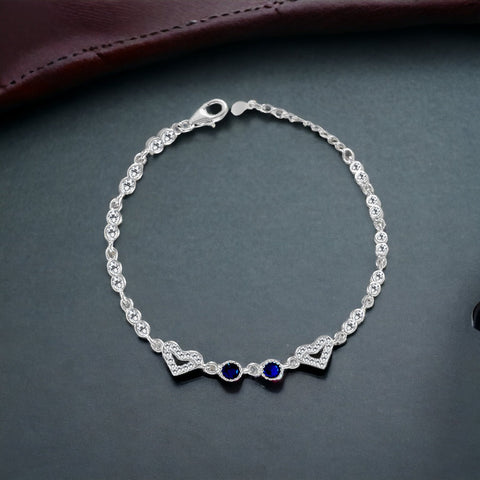 Taraash 925 Silver Lovely Heart White and Blue CZ Bracelet For Women - Taraash
