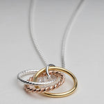 Load image into Gallery viewer, Blisse Allure 925 Sterling Silver Interwined 3 Tone Rings With Cz Drop Necklace - Taraash