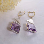 Load image into Gallery viewer, Blisse Allure Amethyst Dangler earring with silver triangle - Taraash