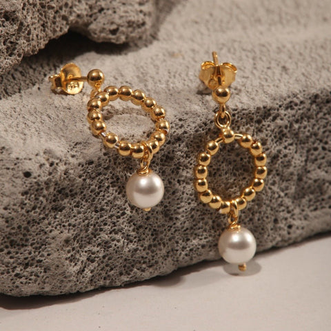 Blisse Allure Gold Beaded with Pearl Drop Earrings - Taraash