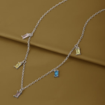 Load image into Gallery viewer, Blisse Allure Sterling Silver Multi Stone Studded Charms Necklace Set - Taraash