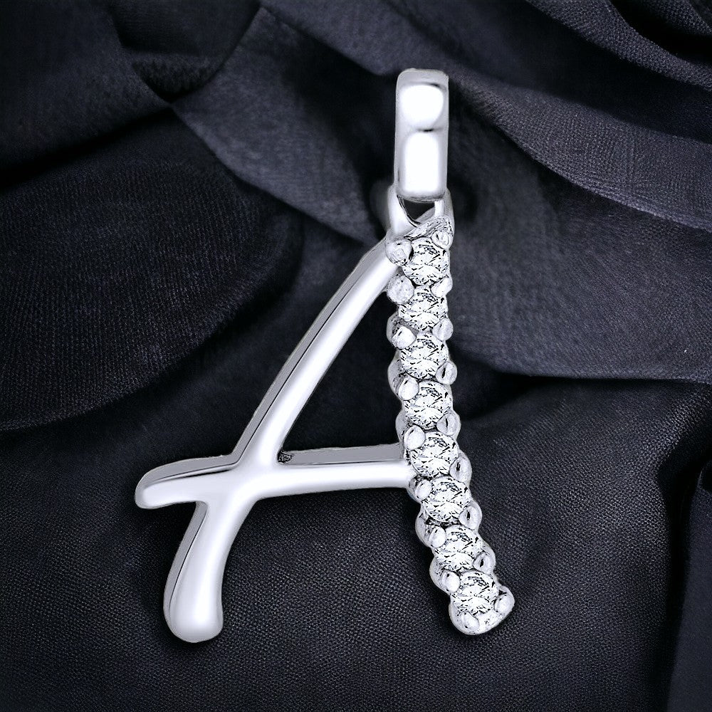 Taraash 925 Silver A Initial Letter Unisex Cz Pendant