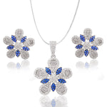 Load image into Gallery viewer, Taraash 925 Silver Floral Design Blue White CZ Pendant Set For Women - Taraash