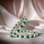 Load image into Gallery viewer, Taraash 925 Silver Green and White Cz Matrix Tennis Bangles (Set of 2) - Taraash