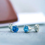 Load image into Gallery viewer, Taraash 925 Sterling Silver Deep Sky Blue Round Solitaire CZ Stud Earrings For Women CBER226I-07 - Taraash