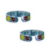 Taraash 925 Sterling Silver Floral Enamel Toe Ring For Women - Taraash