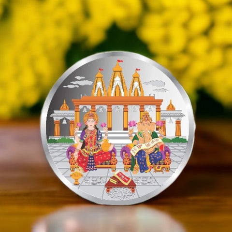 Taraash 999 Silver Ganeshji and Lakshmi Temple 100gm Coin CF27R2G100W - Taraash