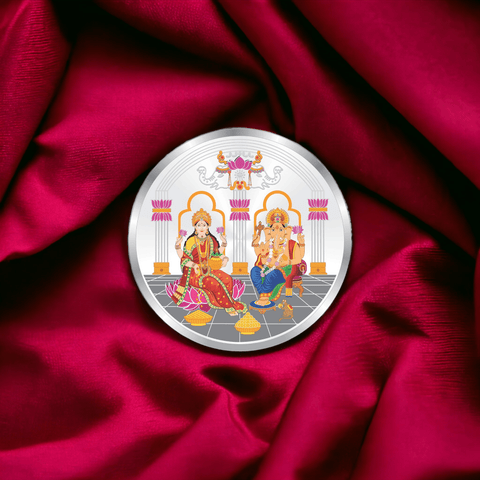 Taraash 999 Silver Multicolor Maa Lakshmi ji & Ganesh ji 20 Gm Premium Coin CF2R2-20W - Taraash