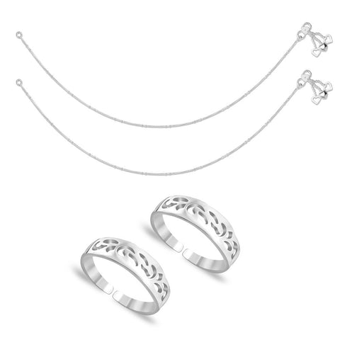 Taraash Sterling Silver Combo Of Anklet & Toe Ring For Women COMBO ANTR 51 - Taraash