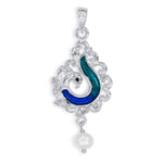 Load image into Gallery viewer, Taraash Sterling Silver Enamel Peacock With Hanging Pearl Pendant For Women PD2079S - Taraash