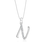 Load image into Gallery viewer, Taraash Sterling Silver Initial "N" Cz Pendant With Chain For Unisex COMBO PDCH 133 - Taraash