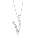 Load image into Gallery viewer, Taraash Sterling Silver Initial "V" Cz Pendant With Chain For Unisex COMBO PDCH 136 - Taraash