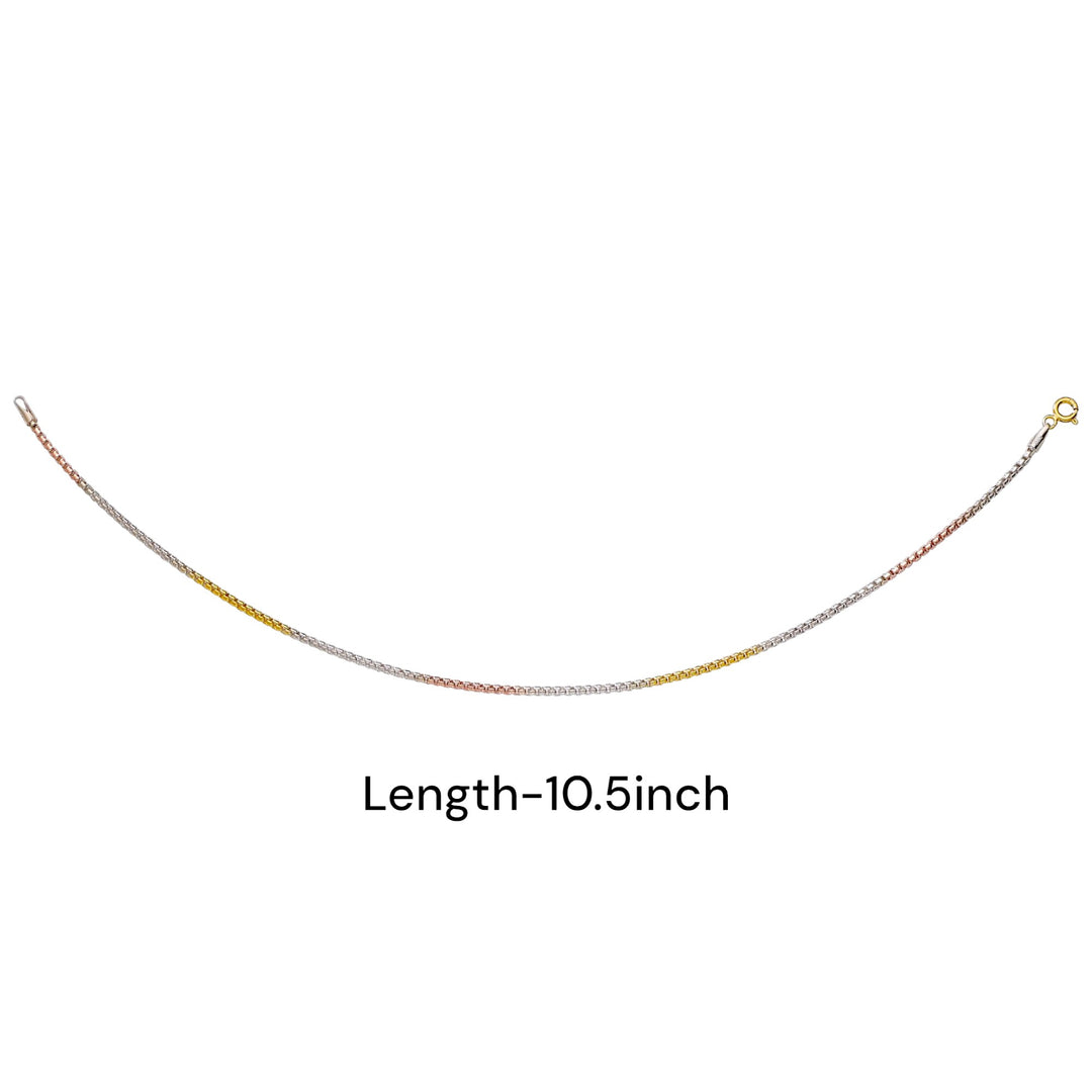 925 Sterling Silver Tri Tone Box Chain Single Anklet for Women