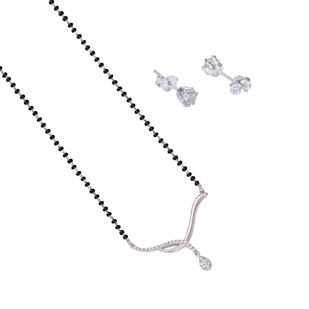 925 Sterling Silver Mangalsutra with CZ Earring for Women