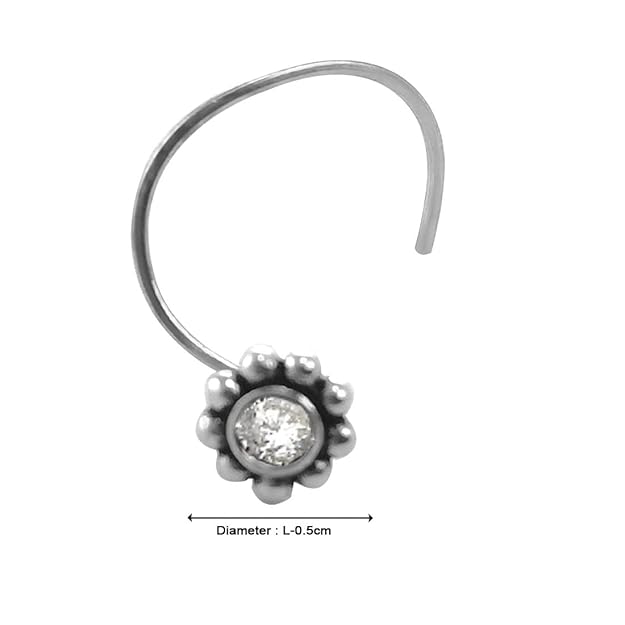 Taraash 925 Sterling Round Nose Ring  | Silver Nath | Fancy Nosepin For Women & girls