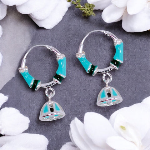 925 Silver Multi - Tone Enamel Hoop Earrings for Girls/Women - Taraash