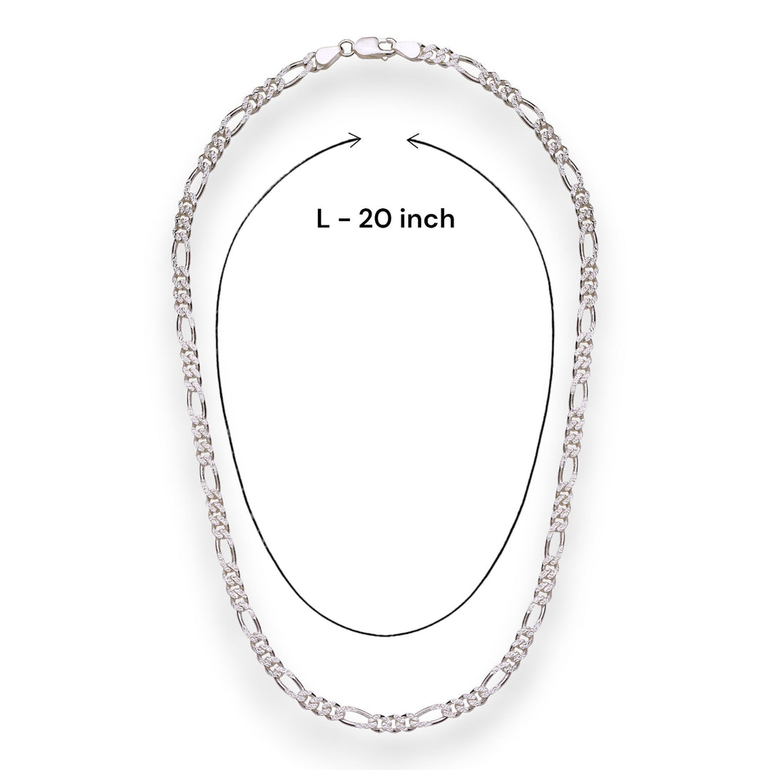 925 Sterling Silver 20 Inch Figaro Cutting Chain For Men - Taraash