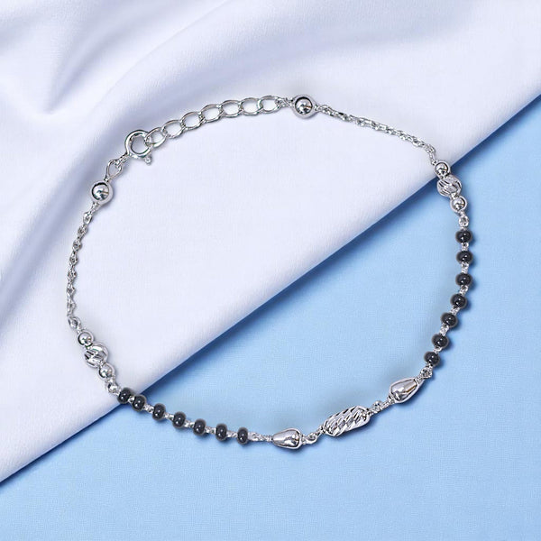 925 Sterling Silver Adjustable Black Beads Mangalsutra Bracelet for Women - Taraash