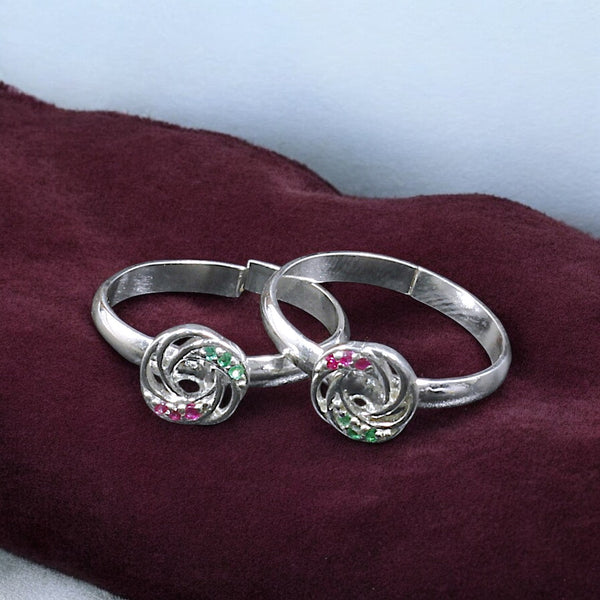 925 Sterling Silver Adjustable with Multi - Color CZ Floral Pattern Toe Ring for Women - Taraash