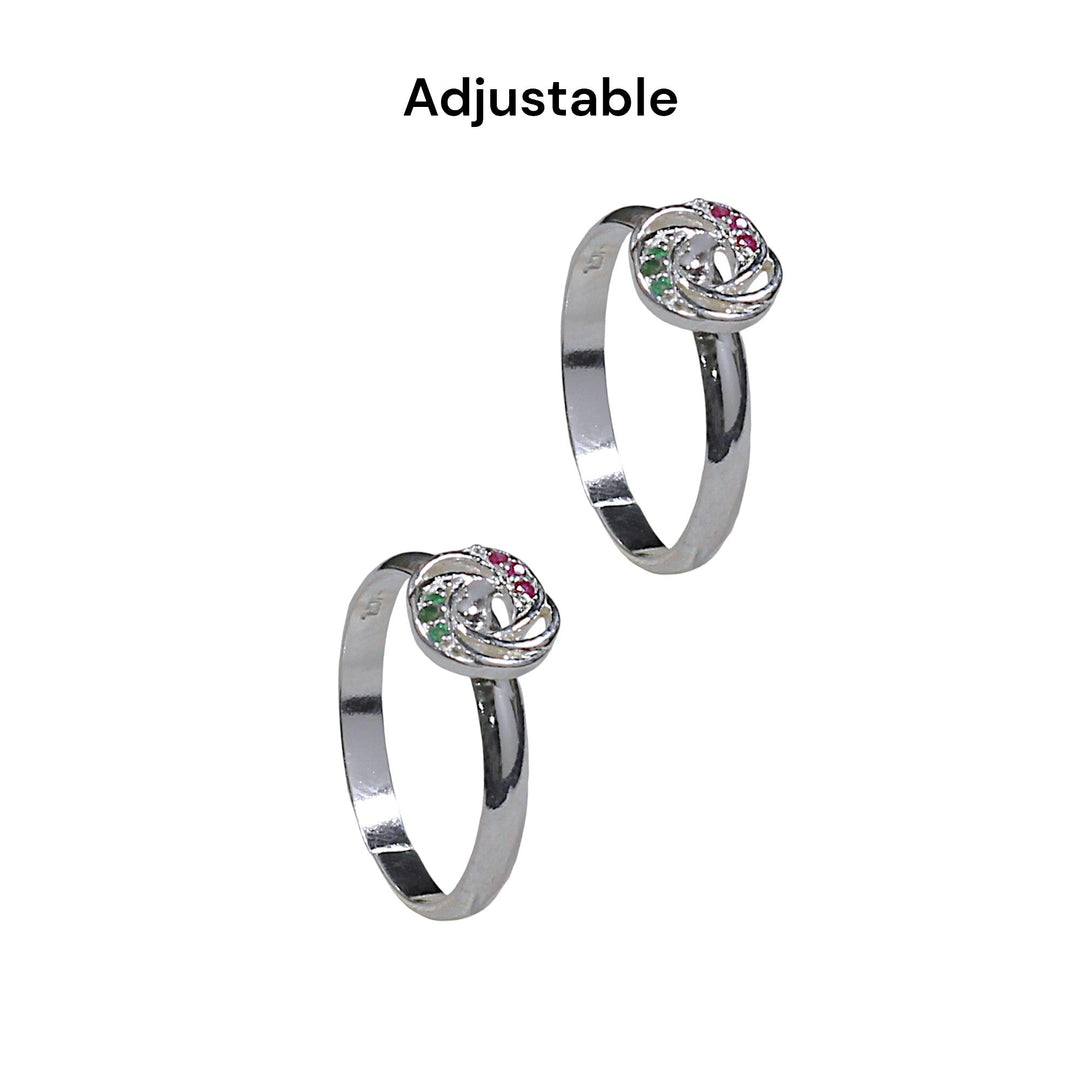 925 Sterling Silver Adjustable with Multi - Color CZ Floral Pattern Toe Ring for Women - Taraash