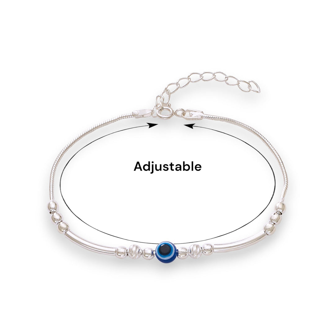 925 Sterling Silver Adjustbel Evil Eye Beaded Bracelet - Taraash