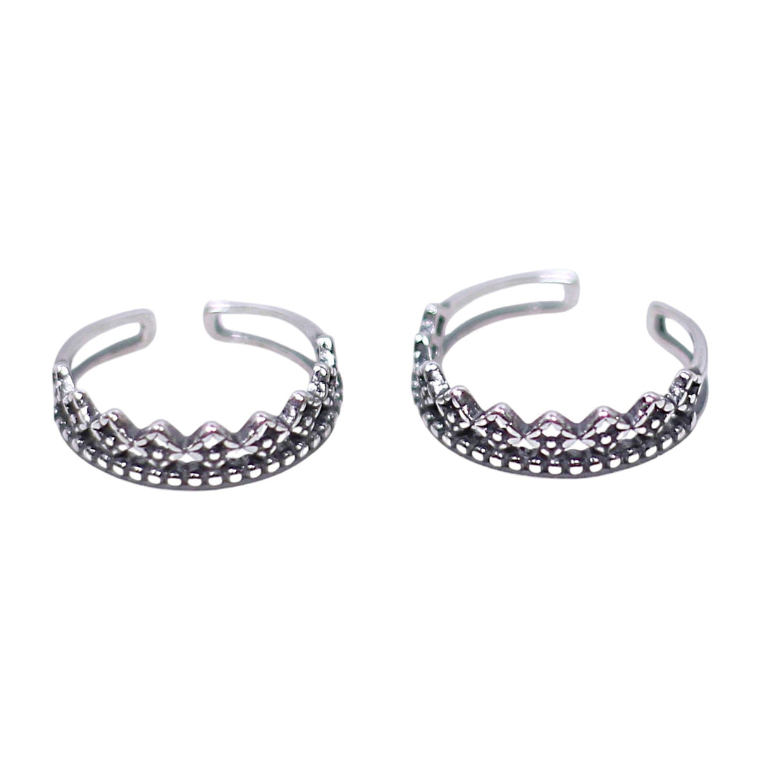 925 Sterling Silver Antique Finish Adjustable Band Toe Ring for Women - Taraash
