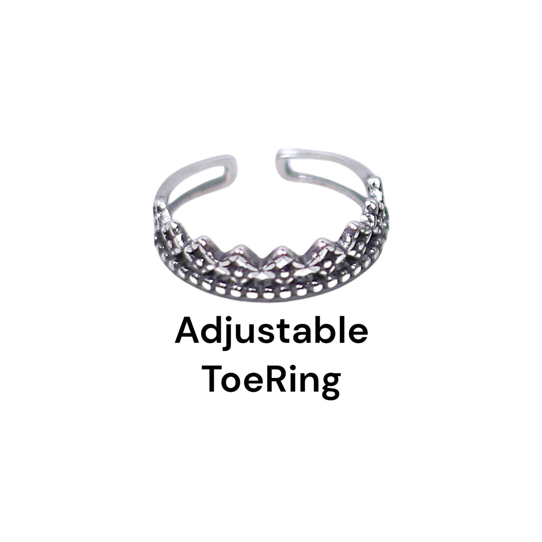 925 Sterling Silver Antique Finish Adjustable Band Toe Ring for Women - Taraash