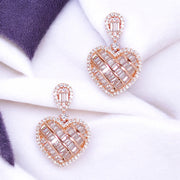 925 Sterling Silver Baguette CZ Rose Gold Plated Heart Earrings for Women - Taraash