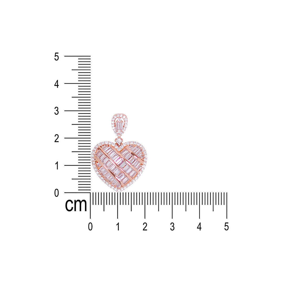 925 Sterling Silver Baguette CZ Rose Gold Plated Heart Jewellery Set for Women - Taraash