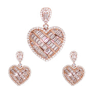 925 Sterling Silver Baguette CZ Rose Gold Plated Heart Jewelry Set for Women - Taraash