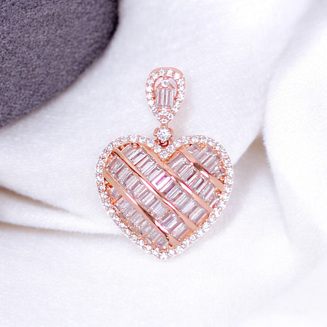 925 Sterling Silver Baguette CZ Rose Gold Plated Heart Pendant for Women - Taraash