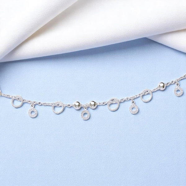 925 Sterling Silver Beaded Anklet with Circle Charms Single Anklet for Women - Taraash
