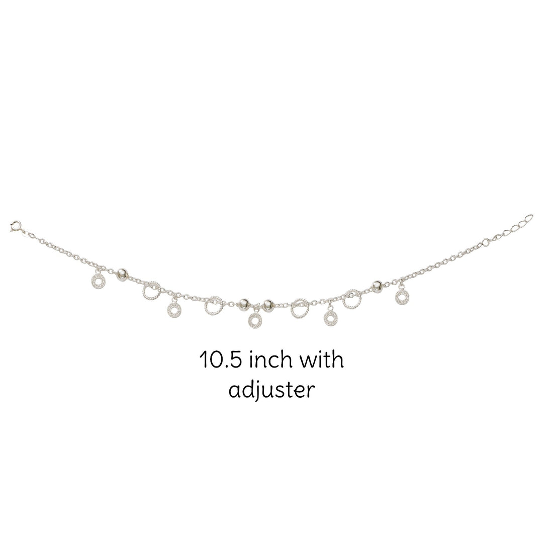 925 Sterling Silver Beaded Anklet with Openwork Circle Charms Gift for Women - Taraash