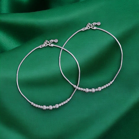 925 Sterling Silver Beaded Charm Chain Anklet For Women - Taraash
