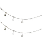 925 Sterling Silver Beaded Floral Heart Charm Chain Anklet for Girls - Taraash