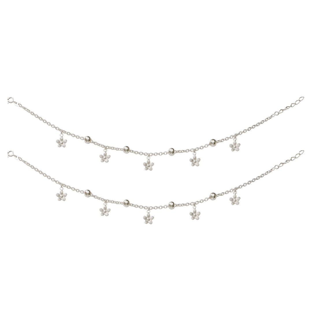 925 Sterling Silver Beaded Flower Charm Single Anklet Gift for Women - Taraash