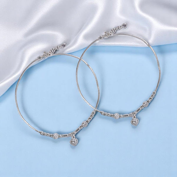 925 Sterling Silver Beaded Heart Charm Chain Anklet For Women - Taraash