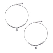 925 Sterling Silver Beaded Heart Charm Chain Anklet For Women - Taraash