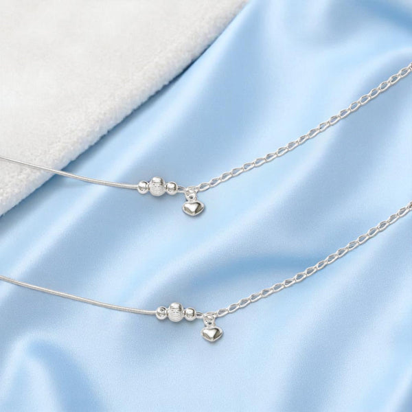925 Sterling Silver Beaded Heart Charm Chain Anklets for Women - Taraash