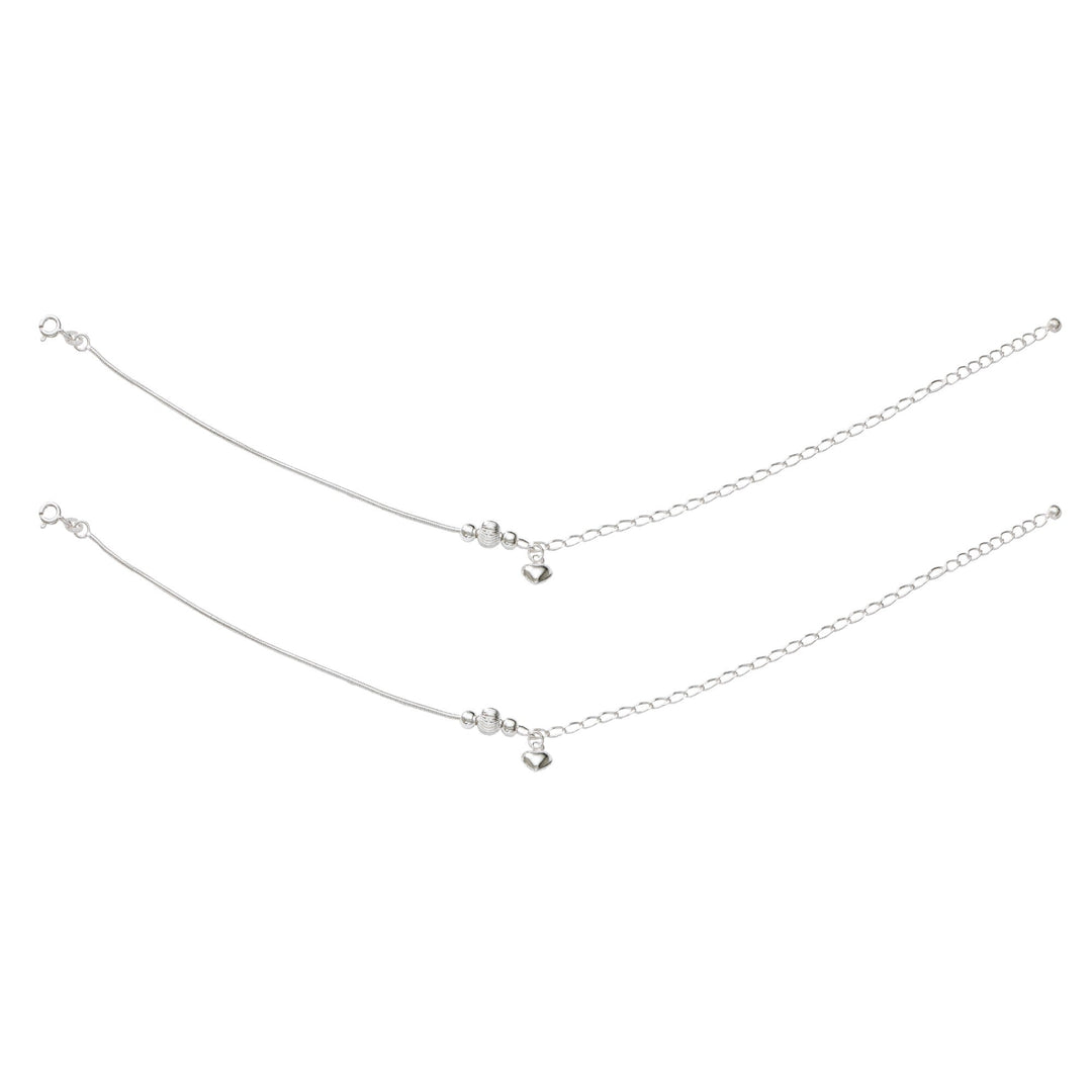 925 Sterling Silver Beaded Heart Charm Chain Anklets for Women - Taraash