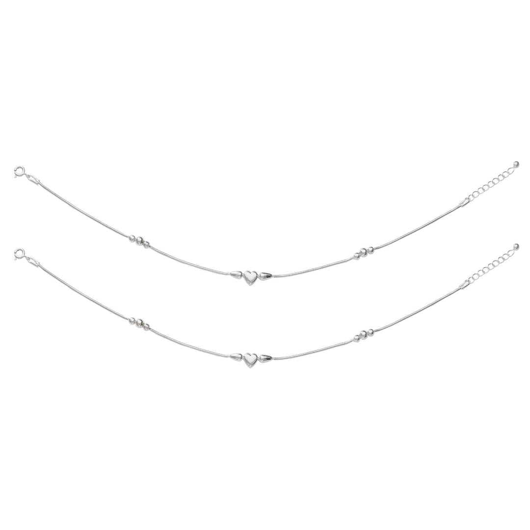 925 Sterling Silver Beaded Heart Charm Chain Anklets for Women - Taraash