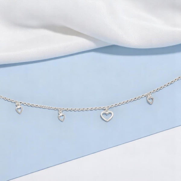 925 Sterling Silver Beaded Love with Heart Charm Single Anklet For Women - Taraash