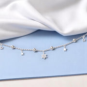 925 Sterling Silver Beaded with Star Charms Single Anklet For Women - Taraash