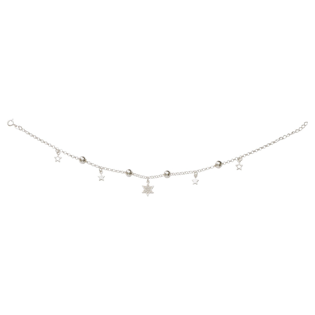 925 Sterling Silver Beaded with Star Charms Single Anklet For Women - Taraash