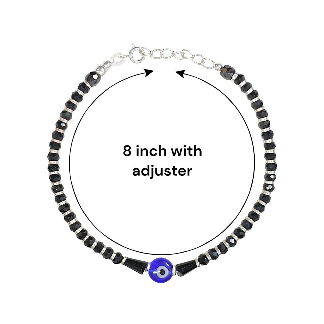 925 Sterling Silver Black Beaded Evil Eye Bracelet for Women - Taraash