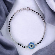 925 Sterling Silver Black Beaded Evil Eye Bracelet Mangalsutra For Woman - Taraash