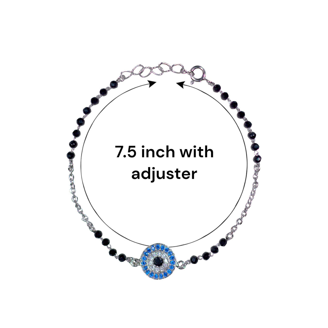 925 Sterling Silver Black Beaded Evil Eye Bracelet Mangalsutra For Woman - Taraash