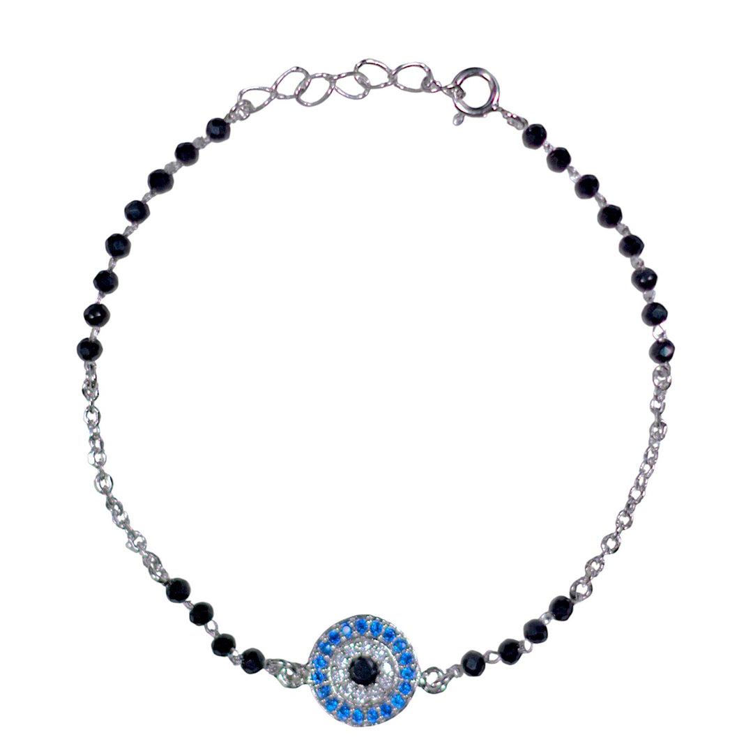 925 Sterling Silver Black Beaded Evil Eye Bracelet Mangalsutra For Woman - Taraash