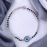 925 Sterling Silver Black Beaded Evil Eye Bracelet Mangalsutra For Woman - Taraash