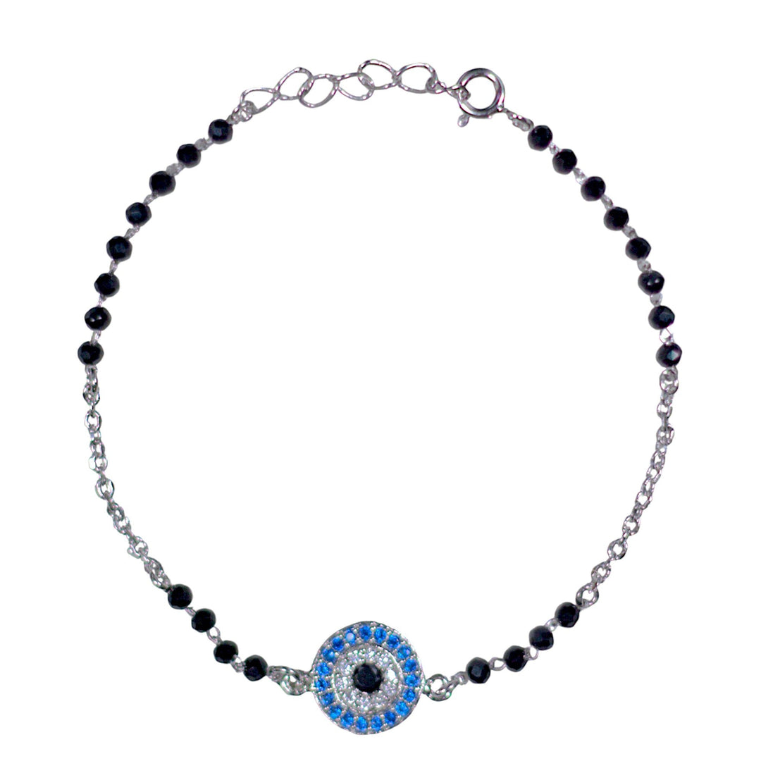 925 Sterling Silver Black Beaded Evil Eye Bracelet Mangalsutra For Woman (Test) - Taraash